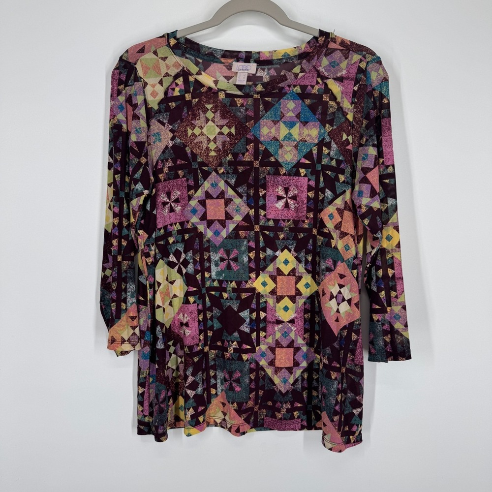 LOGO Layers by Lori Goldstein Large Crew Neck Mesh Top Mauve Orchid Semi Sheer